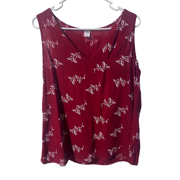 Old Navy Tops - Old Navy Womens Burgundy White Botanical Leaf Print Sleeveless V-Neck Blouse M